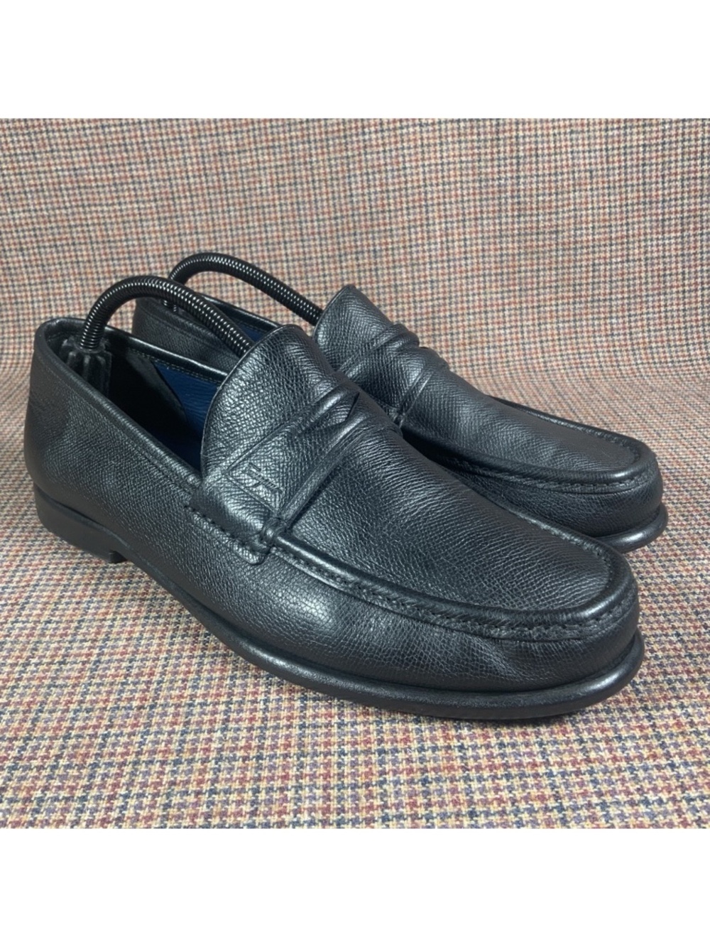 Salvatore FERRAGAMO Black Textured Leather Penny Loafers Sz 8.5 EE 8.5EE Wide